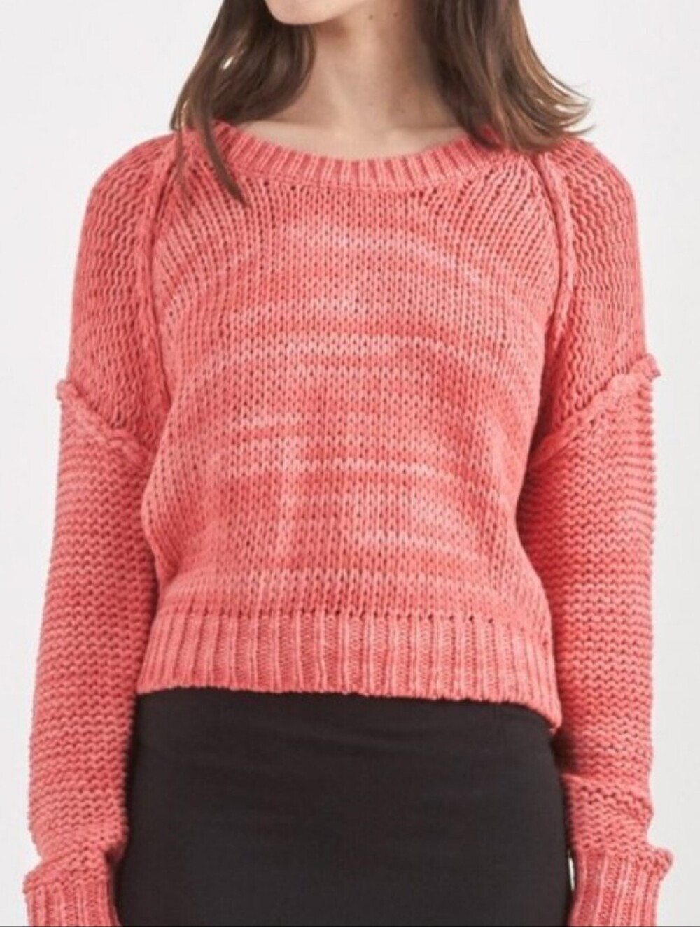 IRO Paris Yolo Pink Coral Chunky Open Knit Cropped Sweater Medium